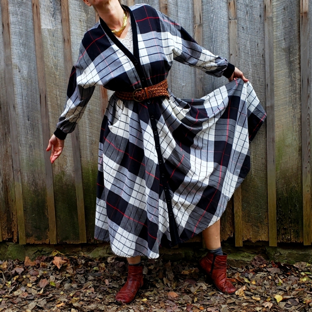 VTG Ronnie Heller for MJ Large Print Plaid Dress - Picture 1 of 12